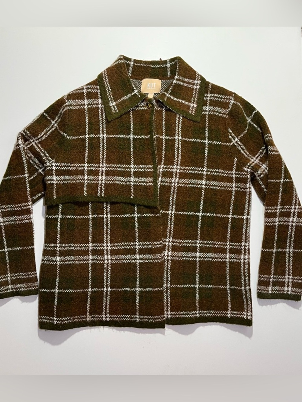 Kut From The Kloth Gemma Plaid Sweater Jacket, Large, Brown, Very Soft